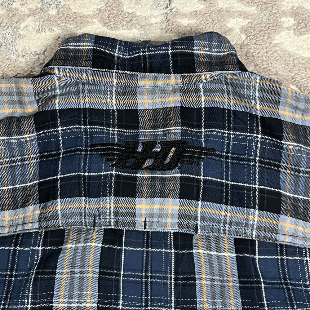 Harley Davidson Short Sleeve Metal Button Down Plaid Flannel Shop Shirt Sz Large - Picture 6 of 9
